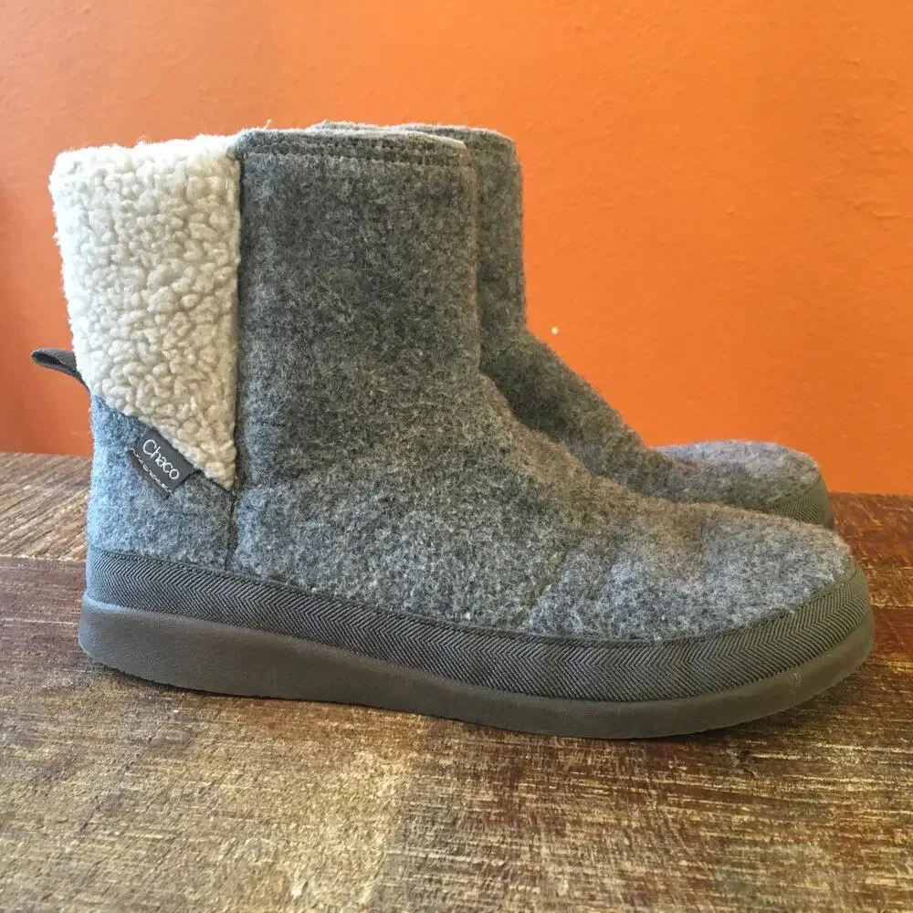 Chaco Revel Tall Wool Chelsea Boot Womens 7 Grey Ankle Bootie Comfy Cozy Warm